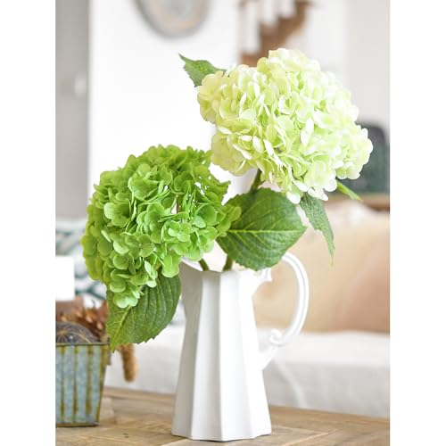 FiveSeasonStuff Real Touch Silk Hydrangea Flowers, 2 Large Long Stem Artificial Flowers for Floral Arrangements (Mixed Spring Green & Paris Green) - color: Mixed Spring Green + Paris Green