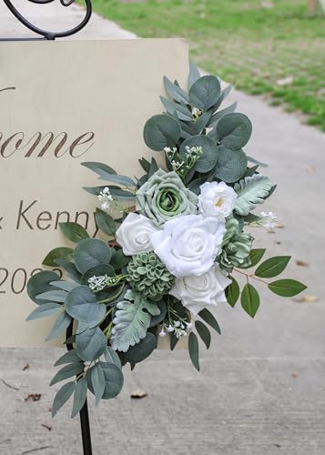 ponatia Wedding Arch Flowers (Pack of 2), Artificial Sage Green Wedding Flowers for Wedding Welcome Signs Decorations and Flower Arch for Wedding Ceremony Reception (Sage Green) - color: Sage Green