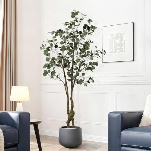Faux Eucalyptus Tree 6ft(72in) Tall Artificial Plant Indoor Decor Handmade Natural Fake Eucalyptus Tree for Wedding Realistic Lifelike Leaves in Pot for Home Living Room,Office,Outdoor Decor. - color: Eucalyptus Tree(1), size: 7ft