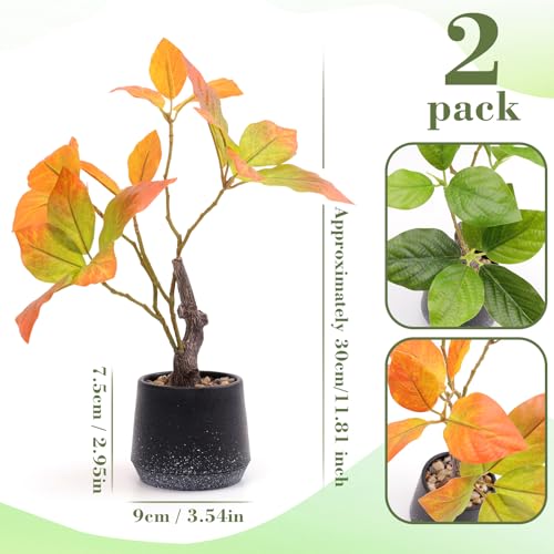 Gresorth 2 Pack 11.8 Inch Artificial Bonsai Potted Plants Fake Plants with Pebbles Realistic Greenery Potted Decor for Indoor Office Decoration Garden Landscapes - color: C - 2 Colors