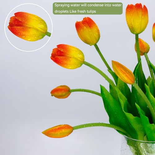 4 Budles (20Pcs) Orange Tulips Artificial Flowers 13" Latex Fake Flowers for Wedding Home Decor(Orange) - color: Orange