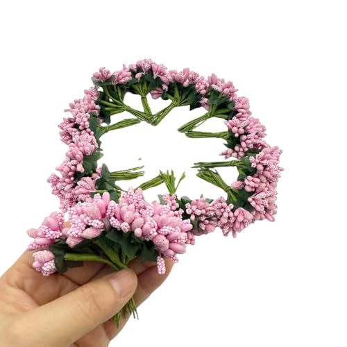 Rikyo Pink Artificial Mini Flower Stamen Pistil | 20mm, Soft Stem Tiny Berry for Make Bridal Hair Clips,Cake Top,Wrist Corsage Boutonniere,Candle Rings Wreath Bracelet Flower - color: Pink