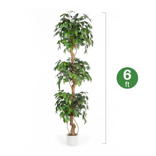 6ft Artificial Ficus Trees, Lush Faux Ficus Tree Artificial Plants Indoor, Realistic Ficus Tree Artificial for Living Rooms, Offices & Stylish Indoor Decor - color: Ficus Tree, size: 6ft