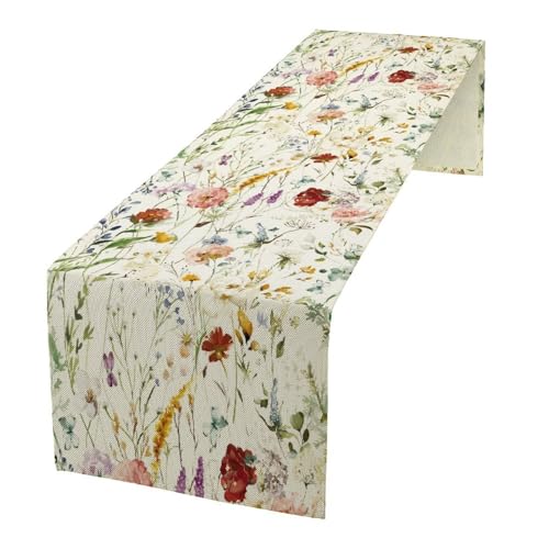 Vintage Flower Table Runner for Table Decor, Retro Watercolor Garden Blooms Floral Linen Printed for Dining Room Kitchen Wedding Party Holiday Home Decorate 13" x 36" - color: Floral_5, size: 13"W x 36"L (Pack of 1)