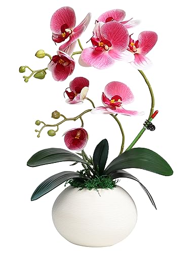 Forlaoers Modern 17" Pink Artificial Orchid Faux Flowers in vase Fake Plant Floral Arrangements Table Centerpieces for Dining Room Home Office Bathroom Decorations Indoor Farmhouse Wedding Decor - color: A2:pink Orchid With Vase
