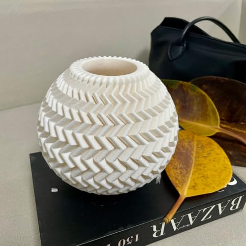 White Minimalist Small Vase, Flower Holders for Pampas Grass Decor, Coffee Table & Shelf Decor, Aesthetic Vases for Flower Bouquet, Trendy Home Decor, Entryway & Modern Floreros (Chevron Vase) - color: Chevron Vase