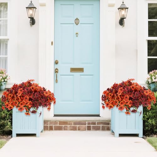 Artificial Mum Flowers for Outdoors, 16 Bundles UV Resistant Faux Mum | Fake Mums Plastic Flowers for Halloween Front Door Porch Patio Yard Balcony Decor - color: Mix Color, size: 16PCS