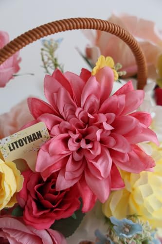 Artificial Flower Box Set Pink & Yellow Silk Flowers Rose Faux Flowers for DIY Bouquets Centerpieces Arrangements Table Decor Baby Shower Party Home Decor (Pink & Yellow) - color: Pink & Yellow