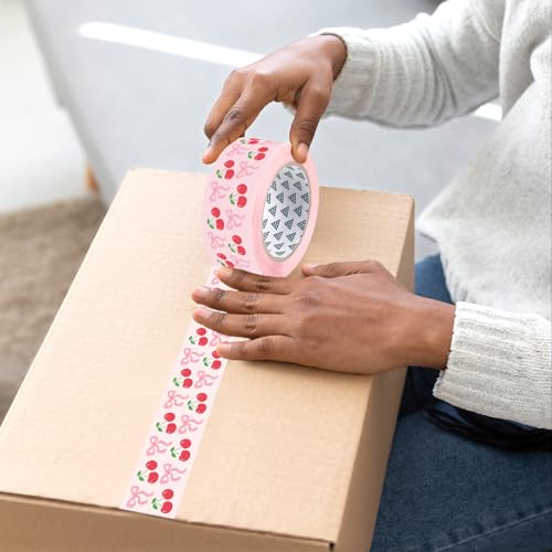 Whaline Cherry Bow Packing Tape 100 Yard Pink Coquette Sticky Wrapping Tape Waterproof Shipping Tapes for Small Business DIY Crafts Box Supplies - style: Cherry