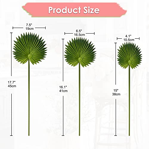 DILATATA Pu Foam Green Artificial Palm Leaves Faux Palm Tropical Leaves Fake Palm Fronds for DIY Wedding Bouquets Fake Leaves for Centerpieces Arrangements Bridal Shower Palm Leaf for Home Decor-6Pcs - color: Green