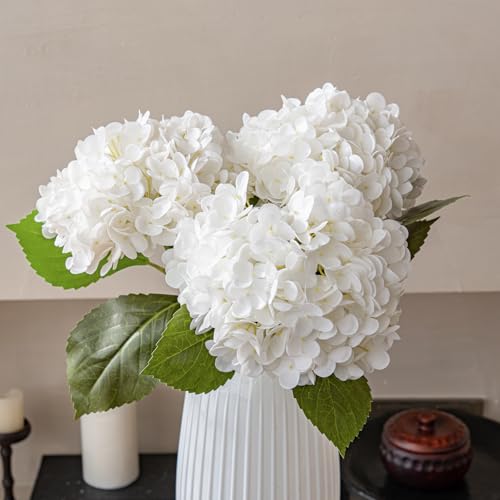 22" Large Real Soft Touch Artificial Hydrangea Flowers Bouquet Latex Hydrangeas for Wedding, Home, Office, Bridal Party Decoration Garden Office Room Table Centerpieces 3pcs White - color: 3pcs White