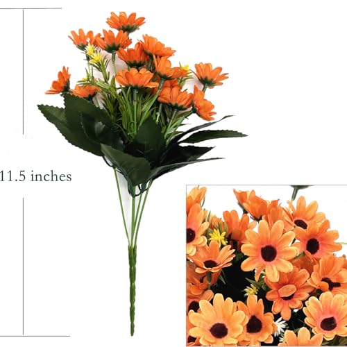 CATTREE Artificial Flowers Orange Daisy, Faux Silk Mini Daisies Realistic Flower Bouquet Plastic Plants for Indoor Porch Window Box Garden Wedding Party Greenery Shrubs DIY Filler Decoration 4 Pack - color: Daisy - Orange - 4 Bundles