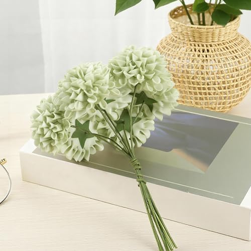 Artificial Flowers, 25pcs Realistic Artificial Rose for DIY Wedding Bouquets Centerpieces Arrangements, Sage Green Dahlia Flowers with Stem for Bridal Shower Party Home Decorations - color: Sage Green Dahlia, size: 25pcs