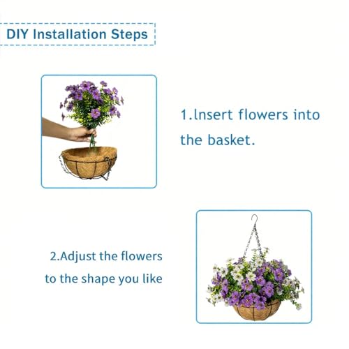 Artificial Hanging Flowers for Outdoors with Basket,UV Resistant Realistic Faux Hanging Plants Outdoor Artificial Flowers for Outdoors Basket for Yard Porch Patio Garden Home Decor,12 Bundles Mix - color: Purple+white