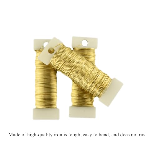 HAHIYO 22Gauge Golden 3Roll Total 115Yards(345Feet) Metal Floral Wire Flexible Paddle Wire for Crafts Christmas Wreaths Tree Flower Arrangement Bouquet Wrapping Wedding DIY - color: Golden, size: 22Gauge-3P/115Yards