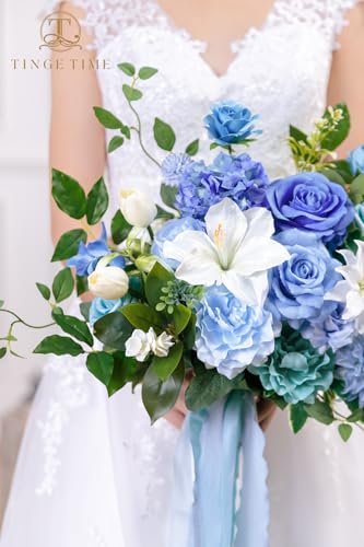 TINGE TIME 13 Inch Wedding Bouquets for Bride,Bridal Bouquet for Bride, Artificial Silk Flowers for Wedding Ceremony and Anniversary (Provence Blue) - color: Provence Blue