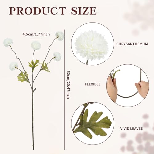 DuHouse 6pcs Artificial Flowers Faux Silk Pompon Mum,Artificial Kiku Flower White for DIY Wedding Bouquets Centerpieces Vase Home Table Kitchen Decorations(Ivory White) - color: Ivory White, size: 6pcs