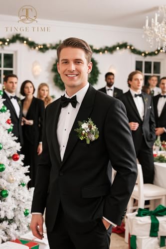 TINGE TIME Single Pocket Boutonniere for Man Groom, Best Man Boutonniere for Wedding, Prom, Homecoming, Anniversary, Graduation, Christmas Dinner (Christmas White) - color: Xmaswhite