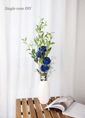Laelfe 12 pcs Artificial Blue Roses Flowers Long Stem Fake Silk Rose for Home Wendding Decorations (Blue) - color: Blue
