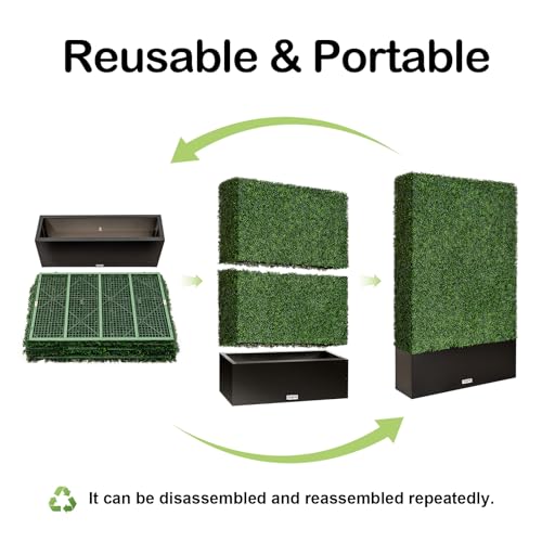 Artificial Boxwood Hedge Wall,Greenery Fake Faux Grass Backdrop Divider with Black Steel Planter Box,Outdoor Privacy Panels for Patio,Balcony,Restaurant,Garden,Party Décor 48" WX79 HX14 D - size: 48"WX79"HX14"D