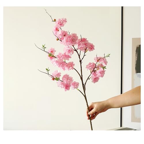 3Pcs Pink Artificial Cherry Blossom Branches - Silk Faux Peach Flowers Stems with Leaves Fake Plants Bouquet for Vase Home Wedding Outdoor Spring Garden Decoration (Pink) - color: Pink