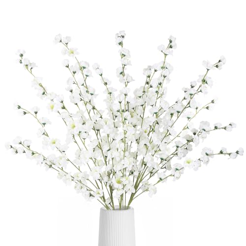 43.3in White Delphinium Artificial Flowers 5pcs Faux Snapdragon Flowers Long Stem Silk Flowers for Vase Table Centerpiece Home Wedding Party Garden Decoration(White) - color: White