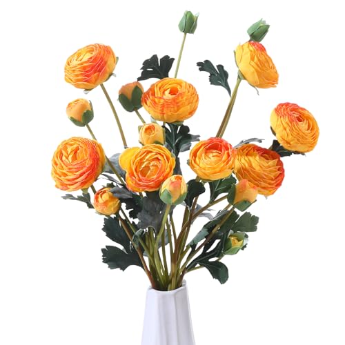 6Pcs Realistic Silk Yellow Ranunculus Artificial Flowers Long Stems, 23.6" Tall Fake Flowers Faux Flowers Suit for Year-Round Home Decoration, Wedding, Bridal Bouquets, Office - color: Yellow