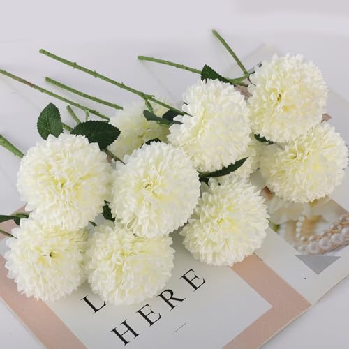 Hananona 12 Pcs Artificial Chrysanthemums Flowers Ball Flower, Fake Mums Flowers White Silk Flowers for Spring Home Decor Indoor Floral Arrangement Table Centerpiece (12, White) - color: White