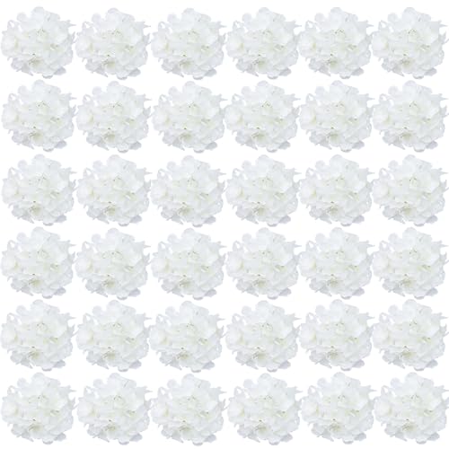FagusHome Silk Hydrangea Heads 36 Pcs Artificial Flowers Heads and 3 Dozens Stems Fake Hydrangea Flowers with Stems for Home Wedding Decor (Pure White) - color: Pure White
