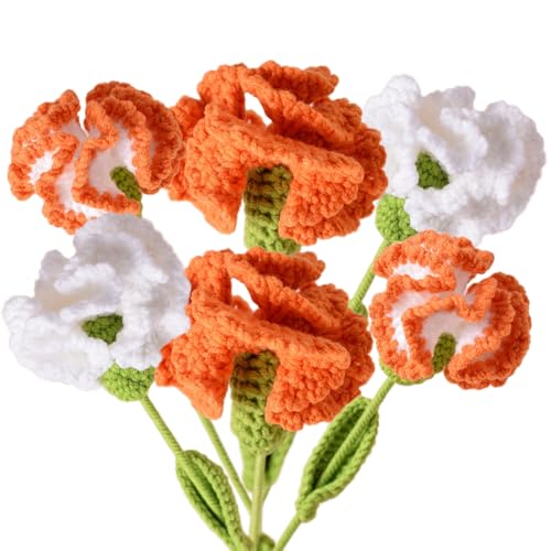Crochet Flower, Cute Woven Carnation Bouquet, Artificial Crochet Flowers for Women, 6PCS Handmade Knitted Carnation Flower Decor Desk Home (Orange) - color: Orange