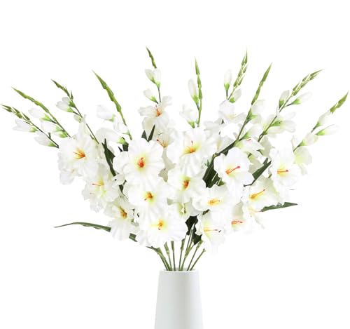 IPOPU White Gladiolus Artificial Flowers 10 PCS 30.3 in Gladiolus Flowers Silk Flowers Long Stem Flowers for Home Wedding Office Decoration(White) - color: White