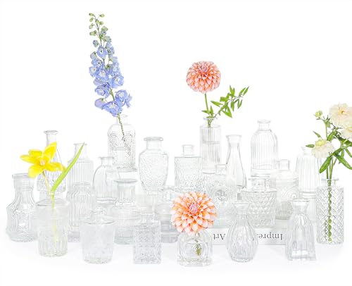 SUPMIND 24pcs Glass Bud Vase Set, Small Clear Flower Vases for Centerpieces in Bulk, Mini Vintage Vase for Wedding, Home,Table Decoration - color: Clear, size: 24Pcs