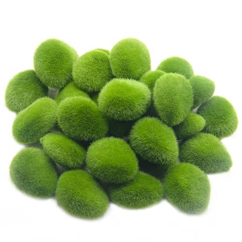 30 Pcs Artificial Moss Rocks Bulk, Green Moss Decor Fake Moss Balls for Garden Decoration, Crafts, Floral Arrangements, Indoor Plant, Photography Props - size: Medium