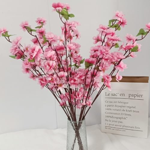 OUKEYI 8 pcs Artificial Peach Blossom Branches Fake Peach Flowers，Silk Peach Flowers Fake Plants Arrangement for DIY Garden Home Wedding Party Decor (Pink) - color: Pink
