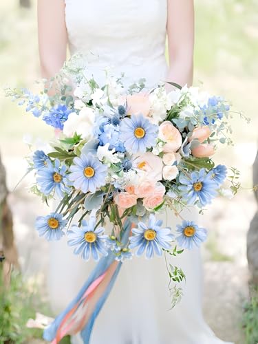 Light Blue 6Pcs Artificial Daisy Flowers 36 Heads 29.52” Long Stem Fake Wild Flowers for Room Home Decor Bath Party Wedding Garden Tall Vase Arrangement(Light Blue) - color: Light Blue