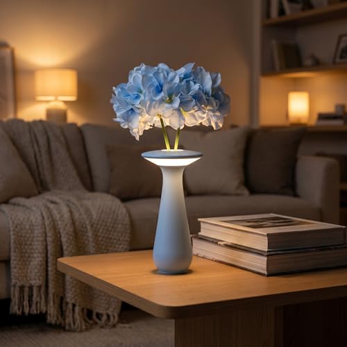 Cordless Flower Table Lamp, Rechargeable LED Vase Night Light | flower vase,small table lamp，flower table lamp，nightstand lamp - color: Blue