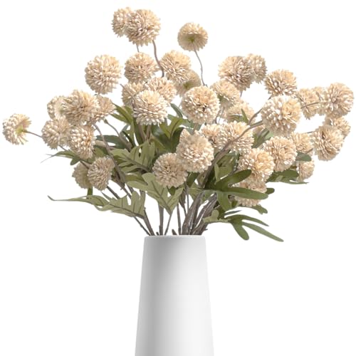 10 Pcs Artificial Flowers Pompon Mum Fake Flowers, Faux Small Mini Chrysanthemum Flowers, Realistic Faux Flowers for Room Decor Aesthetic, Living Room Farmhouse House Decor, Beige - color: Beige