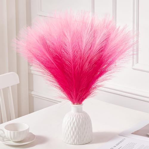 Serwalin Gradient Hot Pink Pampas Grass Decor,17.7 Inch 6 Pcs Artificial Fluffy Pampas Grass,Short Faux Pampas for Home Room Bathroom Table Centerpieces Decoration - color: Z Gradient Hot Pink, size: 17 Inch 6 Pcs