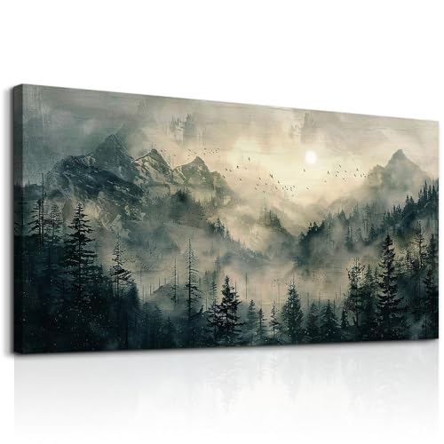 FUHAIHUA Large Framed Wall Decor For Living Room Canvas Wall Art For Office Farmhouse Wall Decorations For Bedroom Forest Fog Landscape Paintings Modern Pictures Artwork Room Home Decor 24x48 In - color: Forest Fog, size: 48"L x 24"W