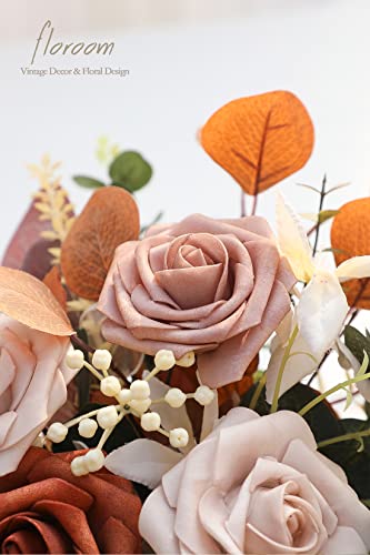 Floroom Artificial Flowers 25pcs Real Looking Burnt Orange Ombre Colors Foam Fake Roses with Stems for DIY Wedding Bouquets Bridal Shower Floral Centerpieces Party Tables Home Decorations - color: Shades of Burnt Orange (New)