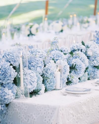 Coferset Blue Hydrangea Artificial Flowers, 20 inch Lifelike Real Touch Faux Hydrangea Flower for Home Wedding Office Party Living Room Decoration (Baby Blue) - color: Baby Blue