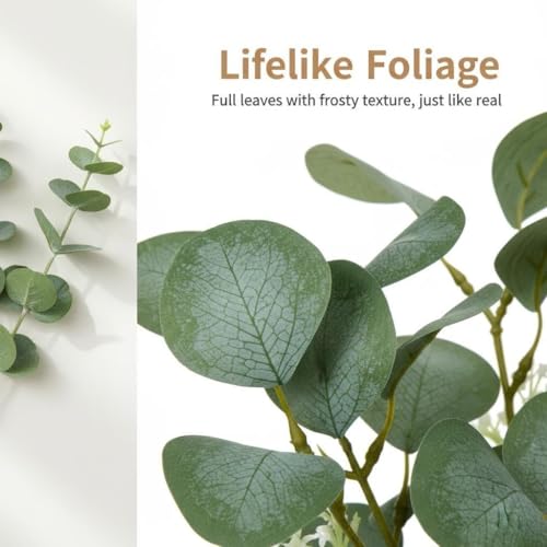 Briful Artificial Eucalyptus Stems in Glass Vase with Faux Water, 14" Fake Plant Eucalyptus Leaves for Home Bathroom Office Farmhouse Wedding Centerpiece Décor - color: Clear