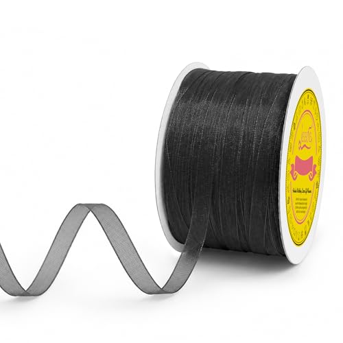 Black Organza Ribbon 1/4 inch x 200 Yards Sheer Chiffon Ribbon for Gift Wrapping Wedding Invitations Party Decoration Bridal Bouquets Crafts - color: Black, size: 1/4" X 200 Yards