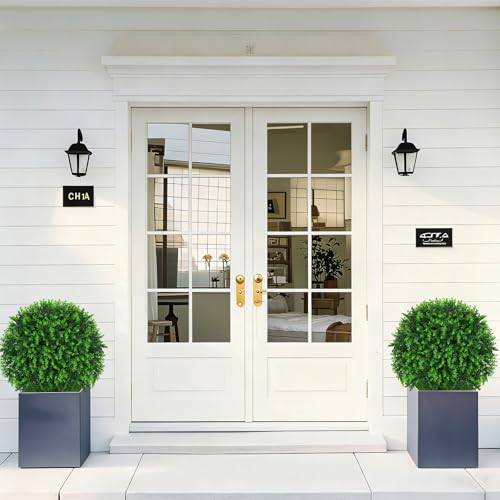 2Pcs Artificial Topiary Ball Trees for Outdoor 16" UV Resistant | Artificial Shrubs With Ground Spike,Faux Plants, Fake Evergreen Bushes for Indoor Front Porch Garden Decor - color: Eucalyptus