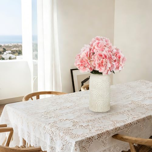 10 inch Large Ceramic Vase, Beige Boho Embossed Flower Vase with Texture, Farmhouse Pottery Vase for Home Decor Mantle Fireplace Living Room Table Centerpiece Pampas Grass - size: 10 IN