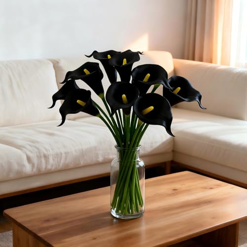 Black Calla Lily 4Pcs Artificial Flowers Bouquet for Wedding Bride Shower Blessing Gift Home Decoration Faux Calla Lilies Flower - color: Black