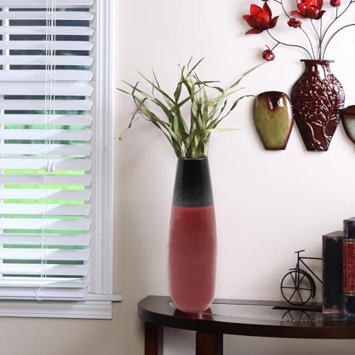 Hosley Metal Flower Vase 16 Inch High - Elegant Coffee Table Decor and Table Decor Accent for Side Tables and Dried Floral Arrangements Ideal for Gifts - color: Red & Black