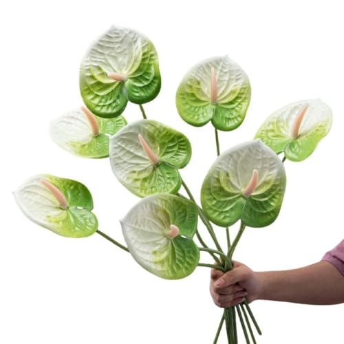 Corkwaw 8 Pcs 23-5/8 inch Artificial Anthurium Flowers Real Touch Fake Flower for Table Centerpieces Arrangement and Bridal Wedding Festival Decor Flower Arrangement (White Green) - color: White Green