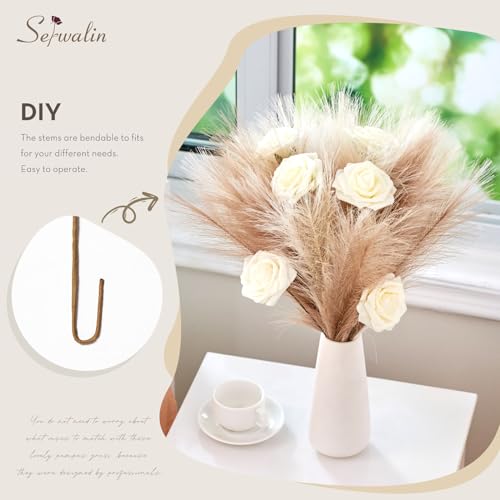 Serwalin 𝟲𝟬pcs Pampas Grass Decor, 𝟭𝟳.𝟳Inch Pampas Grass Home Decor, Faux Pampas Grass Bulk Boho Decor, Artificial Fake Flowers Fluffy, Vase Filler Faux Pampas Decoration Ivory Beige Sand - color: G Ivory & Beige & Sand