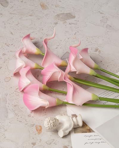 DuHouse 20Pcs Artificial Calla Lily Flower Real Touch Latex Flowers for DIY Wedding Bouquet Party Home Decor (White Pink) - color: White Pink, size: 20pcs
